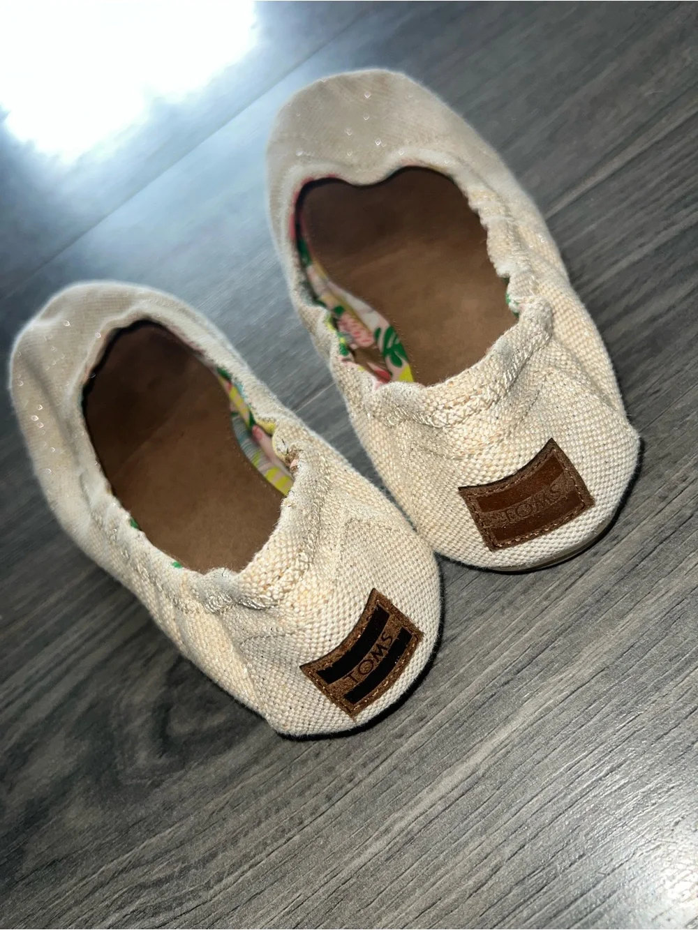 Toms Beige Canvas Flats with Colorful Floral Lining